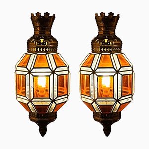 Brass and Amber Crystal Sconces, Set of 2-TCS-1807874