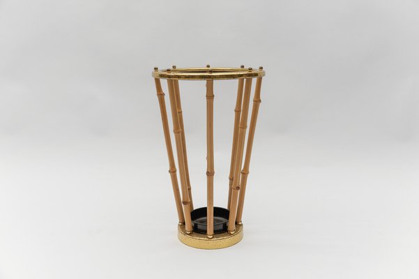 Brass and Bamboo Coat Rack and Umbrella Stand, Italy, 1950s, Set of 2-KQB-1765845