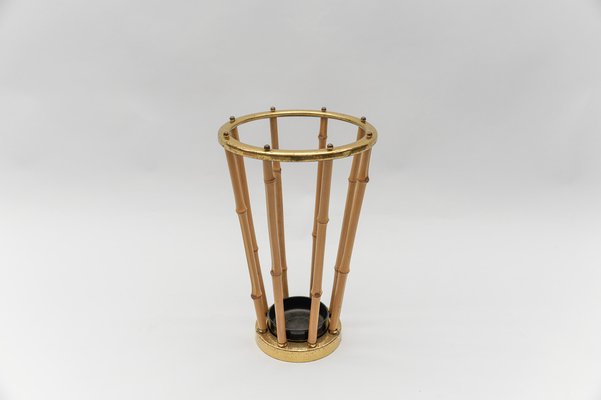 Brass and Bamboo Coat Rack and Umbrella Stand, Italy, 1950s, Set of 2-KQB-1765845