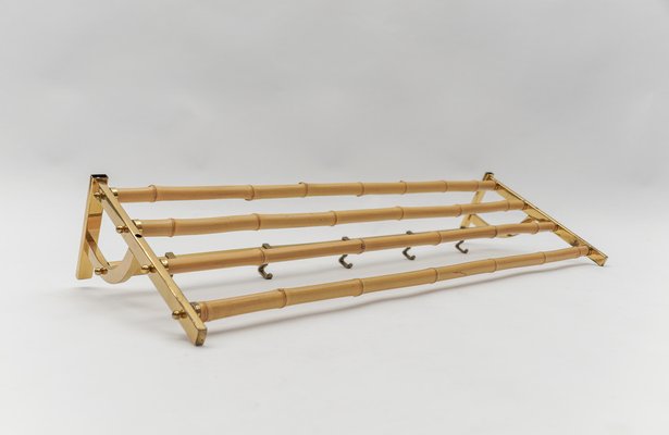 Brass and Bamboo Coat Rack and Umbrella Stand, Italy, 1950s, Set of 2-KQB-1765845