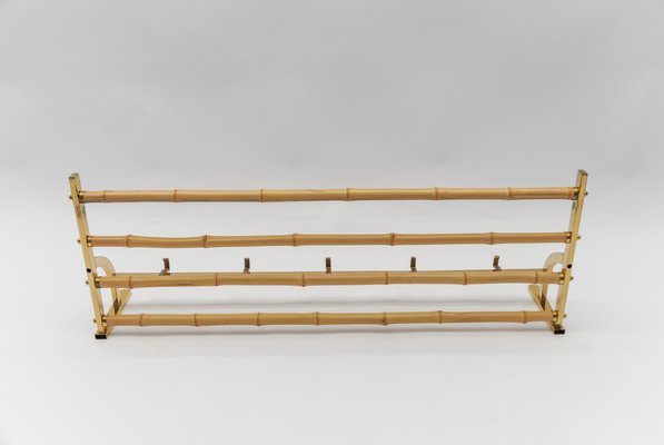 Brass and Bamboo Coat Rack and Umbrella Stand, Italy, 1950s, Set of 2-KQB-1765845