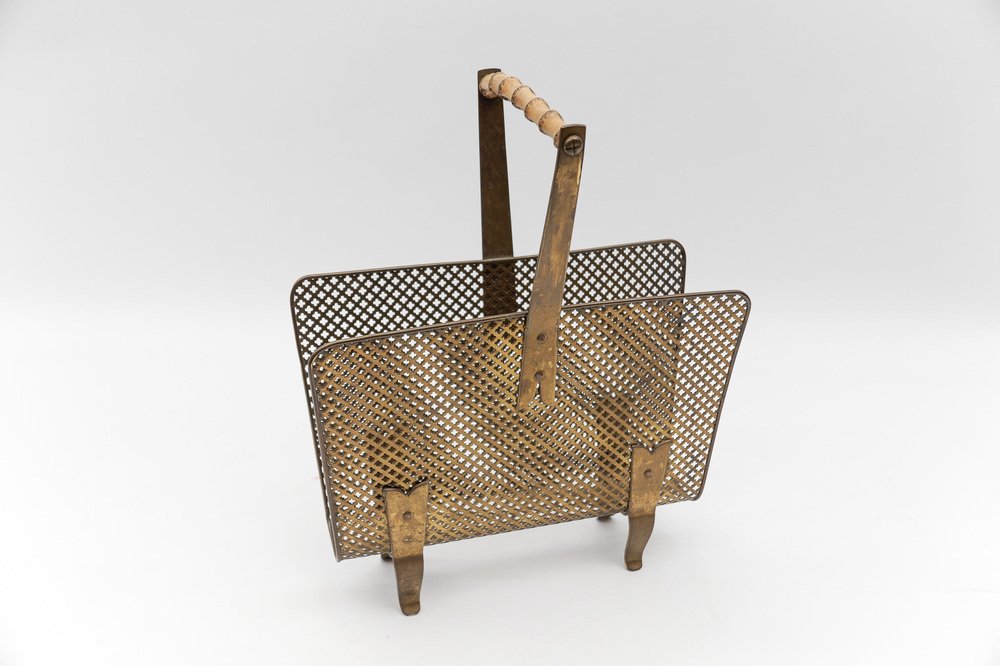 Brass and Bamboo Magazine Holder in the Style of Mathieu Mategot, 1950s