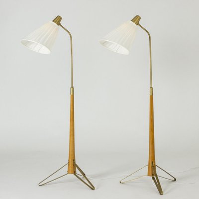 Brass and Beech Floor Lamps by Hans Bergström for Asea, 1950s-NL-1425870