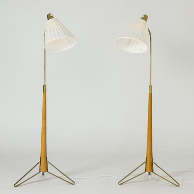 Brass and Beech Floor Lamps by Hans Bergström for Asea, 1950s-NL-1425870