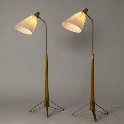 Brass and Beech Floor Lamps by Hans Bergström for Asea, 1950s-NL-1425870