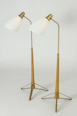 Brass and Beech Floor Lamps by Hans Bergström for Asea, 1950s-NL-1425870