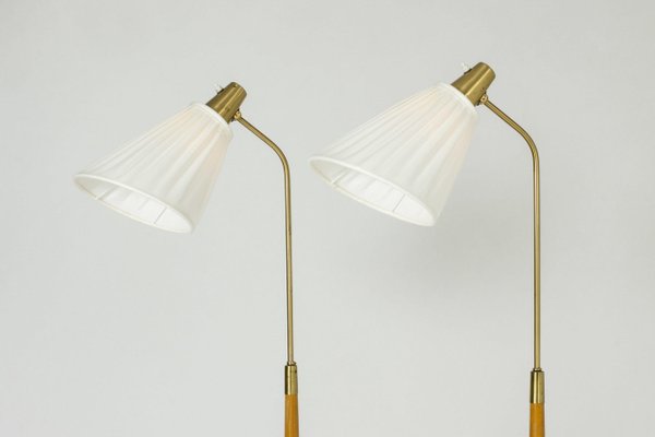 Brass and Beech Floor Lamps by Hans Bergström for Asea, 1950s-NL-1425870