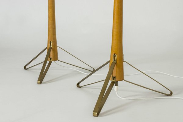 Brass and Beech Floor Lamps by Hans Bergström for Asea, 1950s-NL-1425870