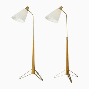 Brass and Beech Floor Lamps by Hans Bergström for Asea, 1950s-NL-1425870