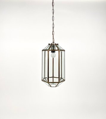 Brass and Beveled Glass Pendant Lantern in the Style of Adolf Loos, Italy, 1950s-LYQ-1375349