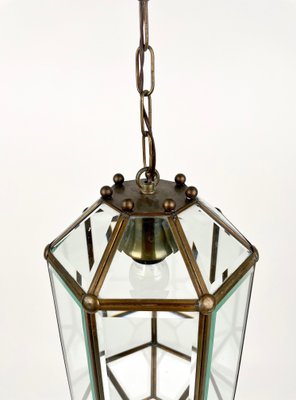 Brass and Beveled Glass Pendant Lantern in the Style of Adolf Loos, Italy, 1950s-LYQ-1375349