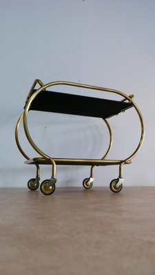 Brass and Black Glass Serving Trolley from Grünstadt, 1950s-KK-704806