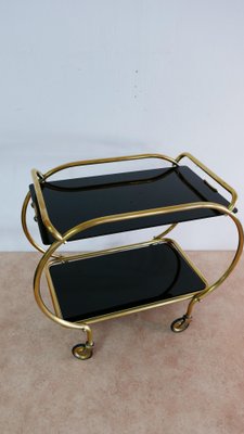 Brass and Black Glass Serving Trolley from Grünstadt, 1950s-KK-704806