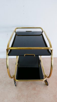 Brass and Black Glass Serving Trolley from Grünstadt, 1950s-KK-704806