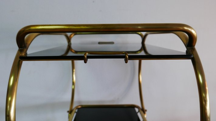 Brass and Black Glass Serving Trolley from Grünstadt, 1950s-KK-704806