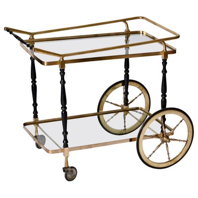 Brass and Black Lacquered Wood Bar Cart attributed to Cesare Lacca, Italy, 1950s-JDR-1419236