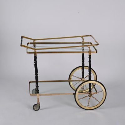 Brass and Black Lacquered Wood Bar Cart attributed to Cesare Lacca, Italy, 1950s-JDR-1419236