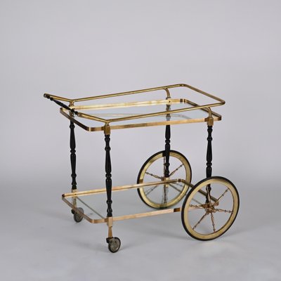 Brass and Black Lacquered Wood Bar Cart attributed to Cesare Lacca, Italy, 1950s-JDR-1419236