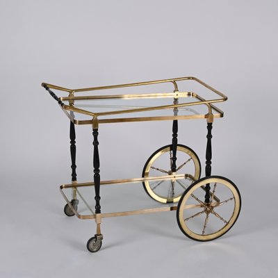 Brass and Black Lacquered Wood Bar Cart attributed to Cesare Lacca, Italy, 1950s-JDR-1419236