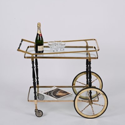 Brass and Black Lacquered Wood Bar Cart attributed to Cesare Lacca, Italy, 1950s-JDR-1419236