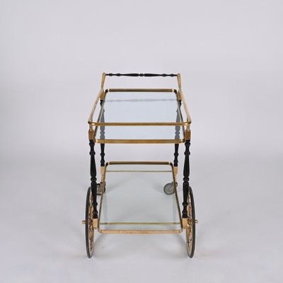 Brass and Black Lacquered Wood Bar Cart attributed to Cesare Lacca, Italy, 1950s-JDR-1419236