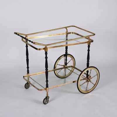 Brass and Black Lacquered Wood Bar Cart attributed to Cesare Lacca, Italy, 1950s-JDR-1419236