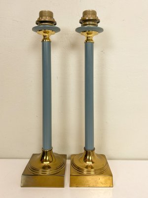 Brass and Blue Steel Table Lamps from Kullmann, 1970s, Set of 2-WZZ-1742410