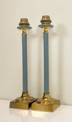 Brass and Blue Steel Table Lamps from Kullmann, 1970s, Set of 2-WZZ-1742410