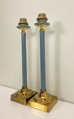 Brass and Blue Steel Table Lamps from Kullmann, 1970s, Set of 2-WZZ-1742410