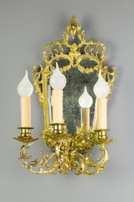 Brass and Bronze 3-Arm Mirrored Girandole Sconce, 1920s-KEG-709411