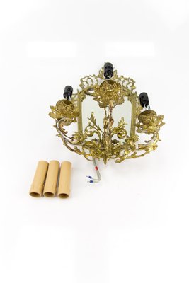 Brass and Bronze 3-Arm Mirrored Girandole Sconce, 1920s-KEG-709411