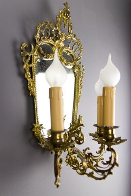 Brass and Bronze 3-Arm Mirrored Girandole Sconce, 1920s-KEG-709411