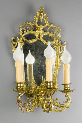 Brass and Bronze 3-Arm Mirrored Girandole Sconce, 1920s-KEG-709411