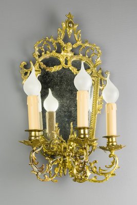 Brass and Bronze 3-Arm Mirrored Girandole Sconce, 1920s-KEG-709411