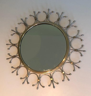 Brass and Brushed Steel Sun Mirror-BA-1365833