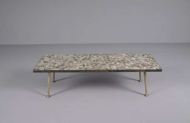 Brass and Ceramic Mosaic Coffee Table, 1950s-KQB-1445081