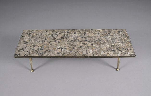 Brass and Ceramic Mosaic Coffee Table, 1950s-KQB-1445081