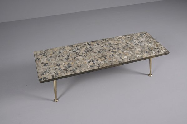 Brass and Ceramic Mosaic Coffee Table, 1950s-KQB-1445081