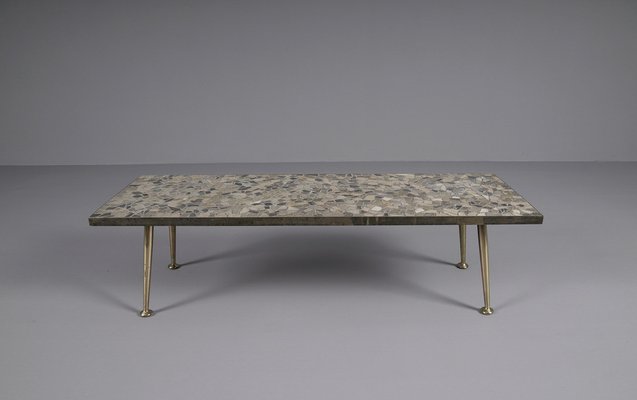 Brass and Ceramic Mosaic Coffee Table, 1950s-KQB-1445081