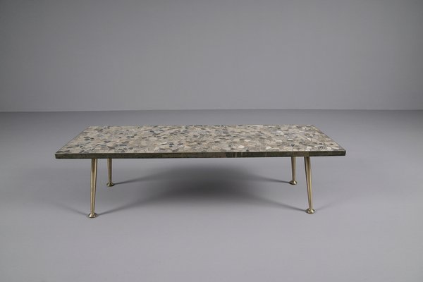 Brass and Ceramic Mosaic Coffee Table, 1950s-KQB-1445081