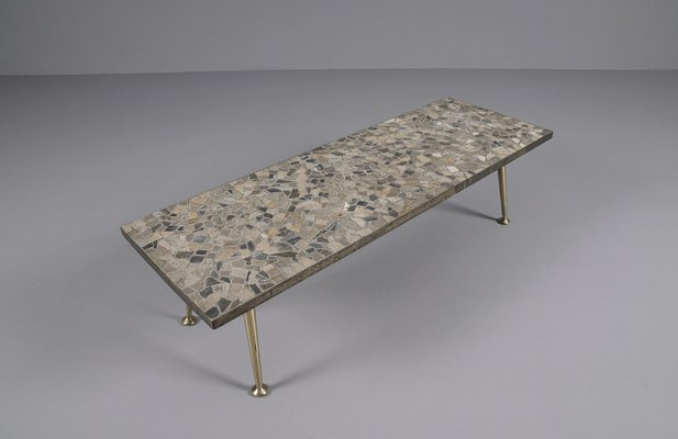 Brass and Ceramic Mosaic Coffee Table, 1950s-KQB-1445081