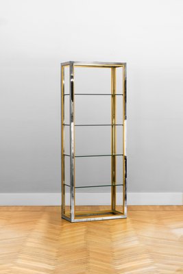 Brass and Chromed Metal Bookcase with Glass Shelves, Italy, 1980s-MNF-1721834