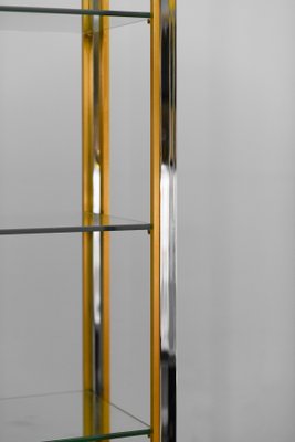 Brass and Chromed Metal Bookcase with Glass Shelves, Italy, 1980s-MNF-1721834