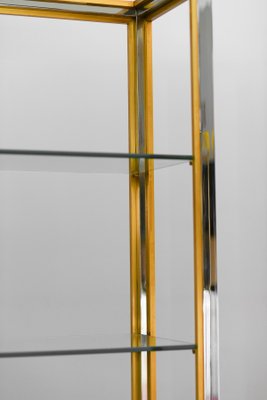 Brass and Chromed Metal Bookcase with Glass Shelves, Italy, 1980s-MNF-1721834