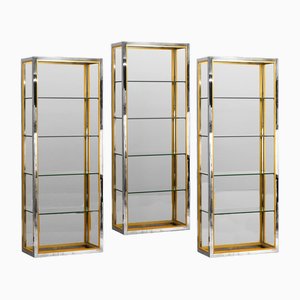 Brass and Chromed Metal Bookcase with Glass Shelves, Italy, 1980s-MNF-1721834