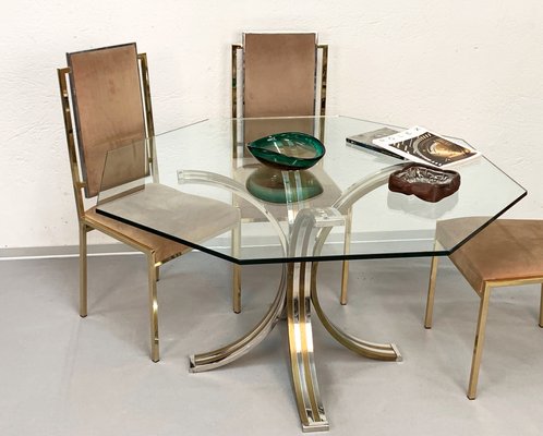 Brass and Chromed Steel Dining Table, 1970s-JDR-564137