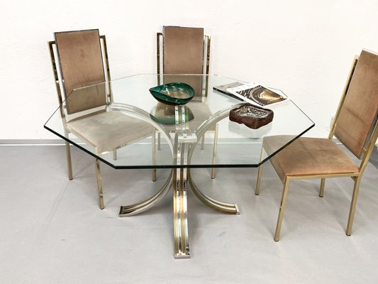 Brass and Chromed Steel Dining Table, 1970s-JDR-564137