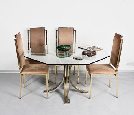 Brass and Chromed Steel Dining Table, 1970s-JDR-564137