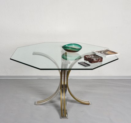 Brass and Chromed Steel Dining Table, 1970s-JDR-564137