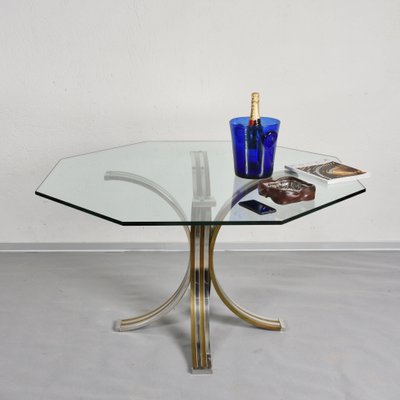 Brass and Chromed Steel Dining Table, 1970s-JDR-564137